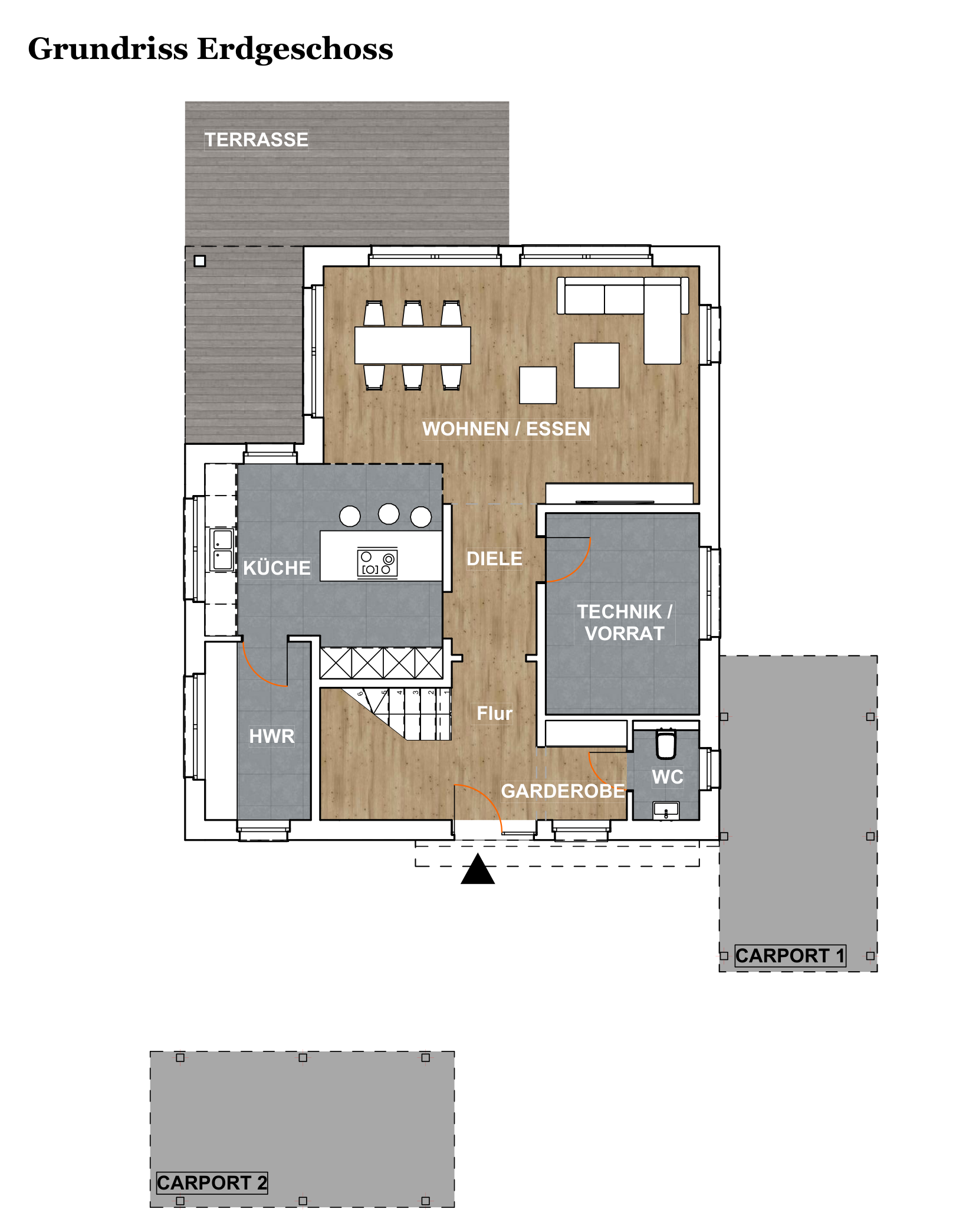 Haus 1 – Erdgeschoss (ca. 91,05 m²)