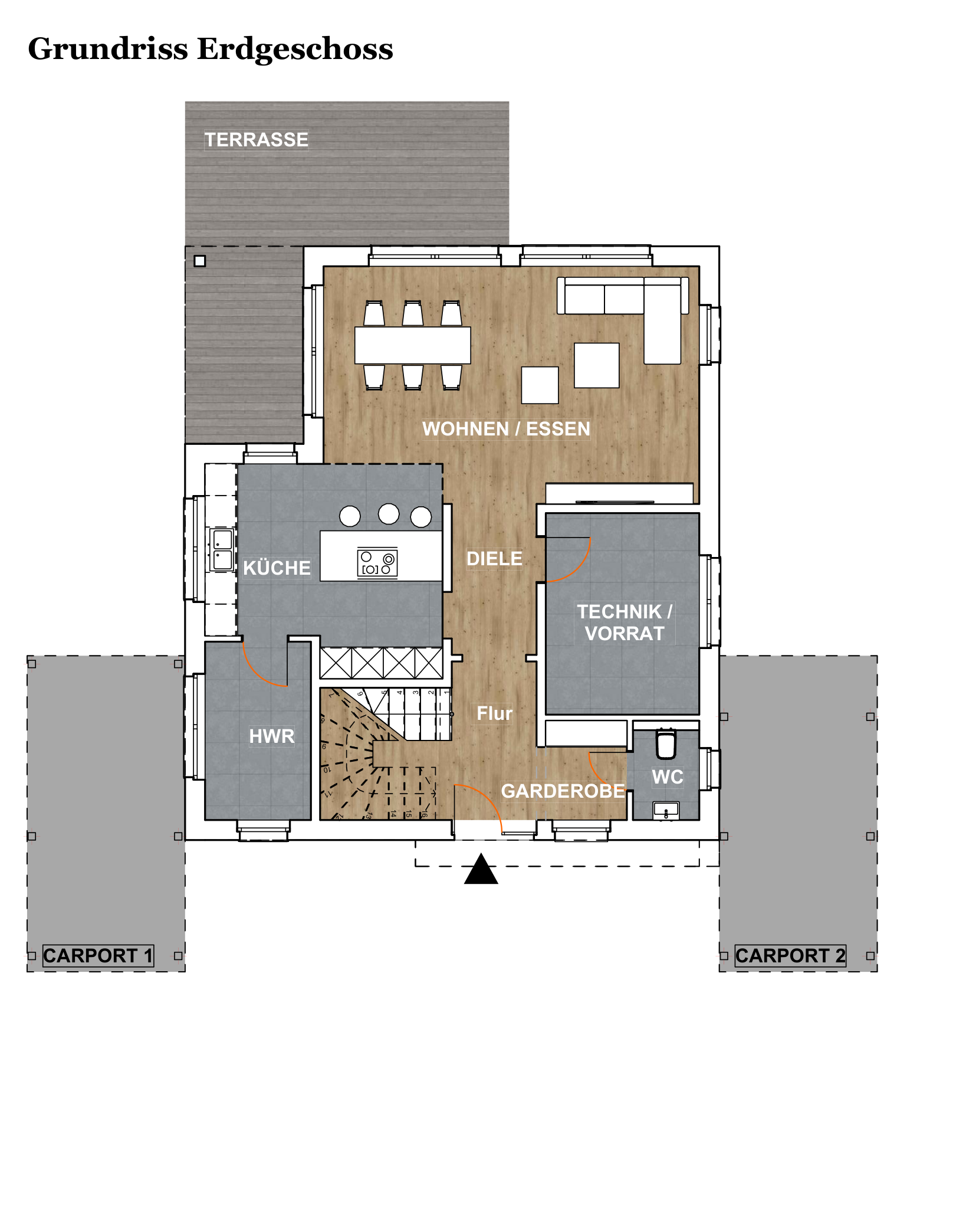 Haus 2 – Erdgeschoss (ca. 91,05 m²)